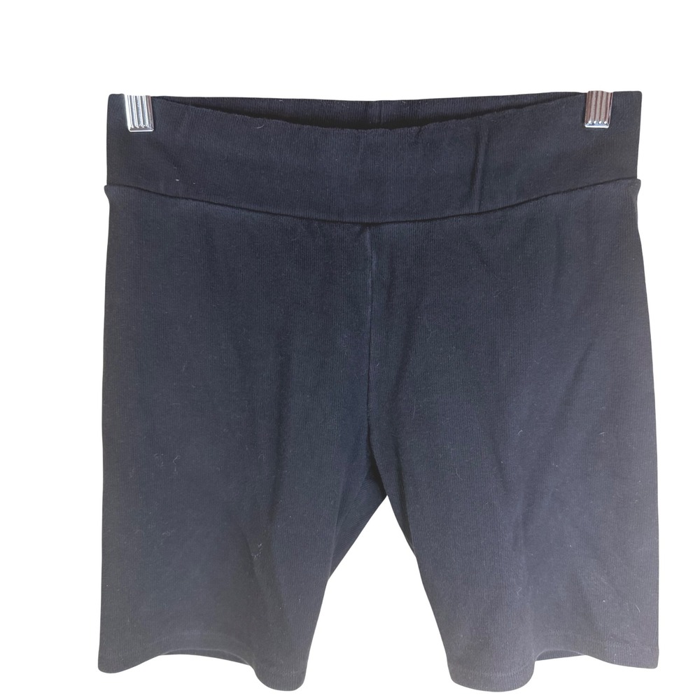 AllSaints Black Biker Shorts Ribbed Stretch Cotton Blend Womens Workout Active